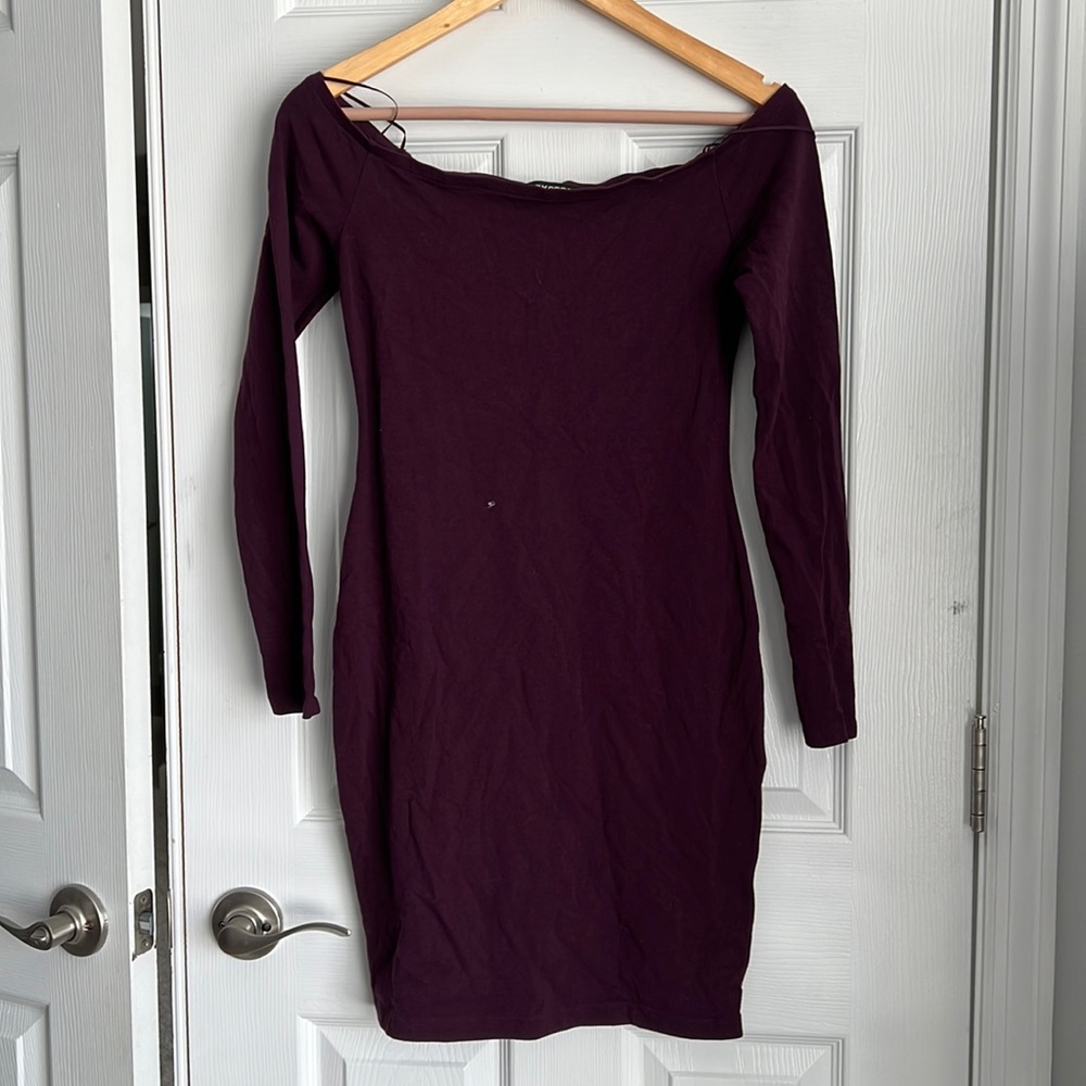 Off-shoulder plum dress